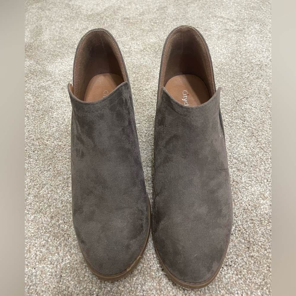 Grey slip on booties